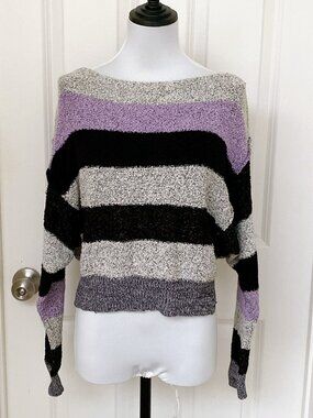 Oversized Striped Knit Long Sleeves Y2K Style Women Sweater